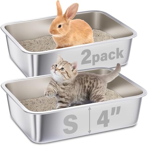 Stainless Steel Litter Box for Kitten (2packs-M-4" H)