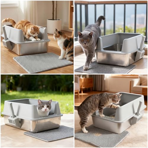 Stainless Steel Litter Box (Large to XL:23"×14.6"×10")