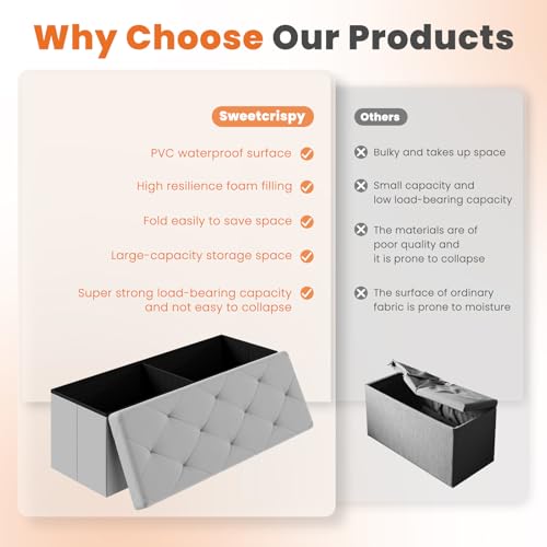43 Inch Storage Ottoman Bench (Grey / 15.2"D x 43"W x 15.2"H)