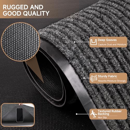 Front Door Mat (4' x 6' (Rectangular) / Dark Grey Striped)