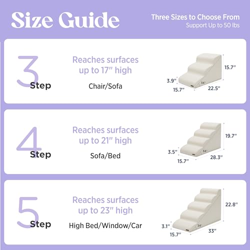 Lesure Dog Stairs for Small Dogs (Beige / 3-Step (H: 15.7IN))