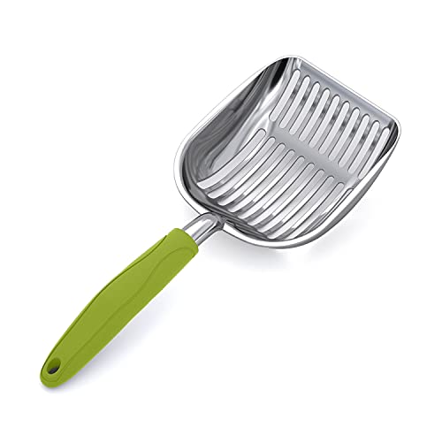 Cat Litter Scoop (Large / POLISHED Aluminum \ #03 Green Handle)