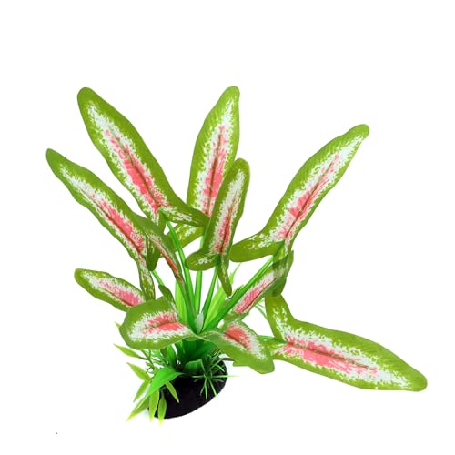 Silk Aquarium Plants for Betta Fish Tank (Green-wine / 8 Inch)