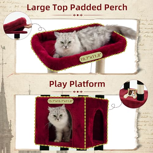 Sturdy Cat Tree Tower for Large Cats (52 inches / Black and red)