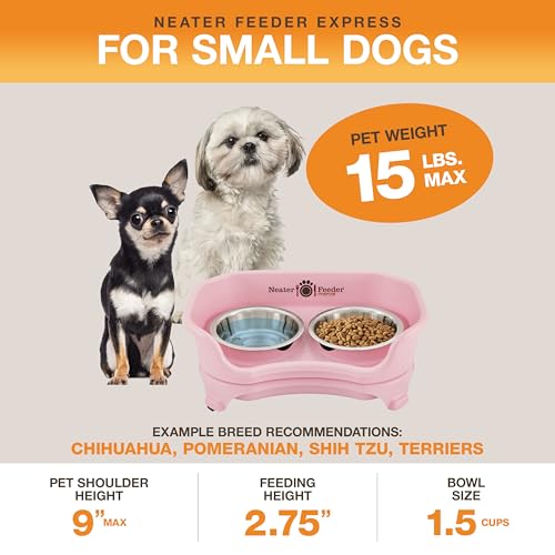 Express Mess Proof Dog Bowls Elevated for Small Breeds Under 15 Lb (Small w/ Standard Bowls / Pink)