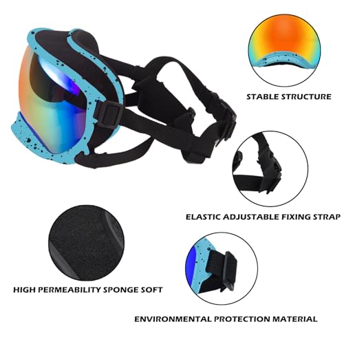 Medium Dog Sunglasses with Adjustable Strap UV Protection (Blue Frame-Blackdot-Colours Lens)