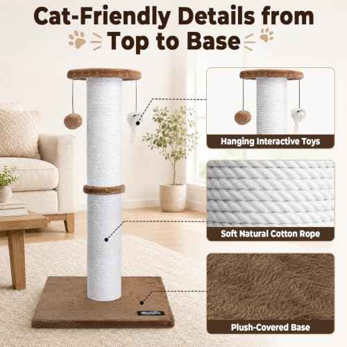34 Inch Tall Cat Scratching Post for Large Cats (Tan)