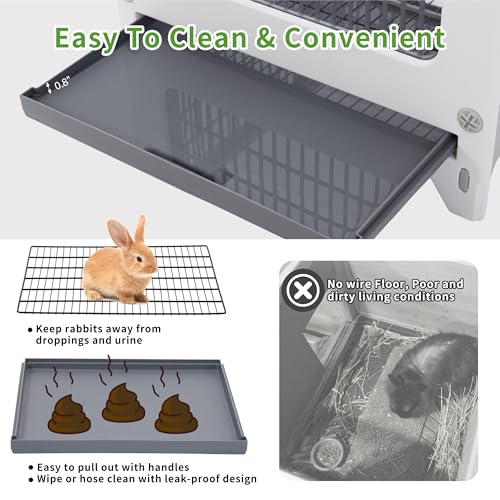 Rabbit Cage Outdoor Indoor (Grey / 42.1" L x 17.7" W x 27.2" H)