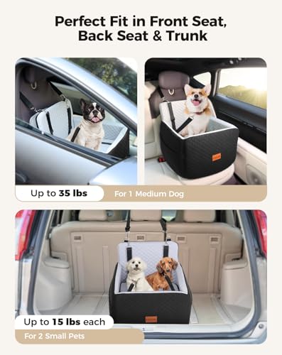 Dog Car Seat and Travel Bed for Dogs Under 35lbs (Black/Gray / Medium)