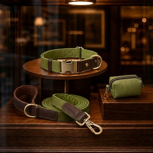 PU Leather Dog Collar for Large Dogs (Olive Green / XL: Neck 20-27", Width 1¼")