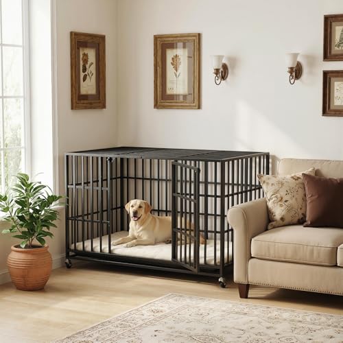 48 Inch Heavy Duty Dog Crate for Large Dogs (47.2"L x 28.4"W x 30.1"H / Black)