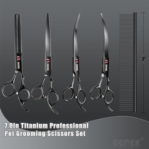 7.0in Titanium Dog Grooming Scissors Set (Black 6 in 1 7inch)