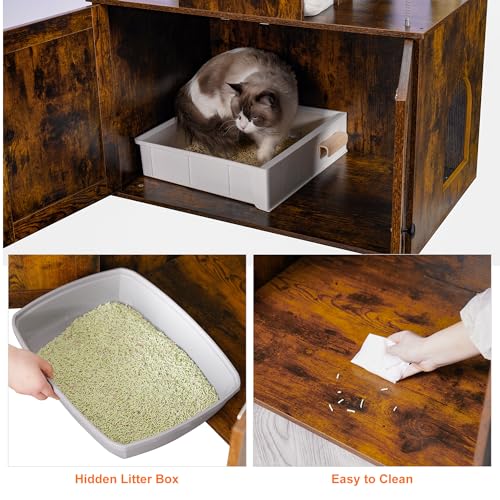 Cat Tree with Litter Box Enclosure for Indoor Big Cat HCT110SR (Rustic Brown / 60 inch)
