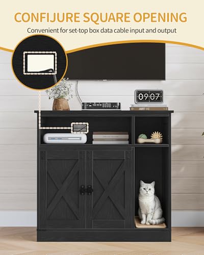 Cat Litter Box Enclosure (Black / 31.5"L × 18.9"W × 29.5"H)