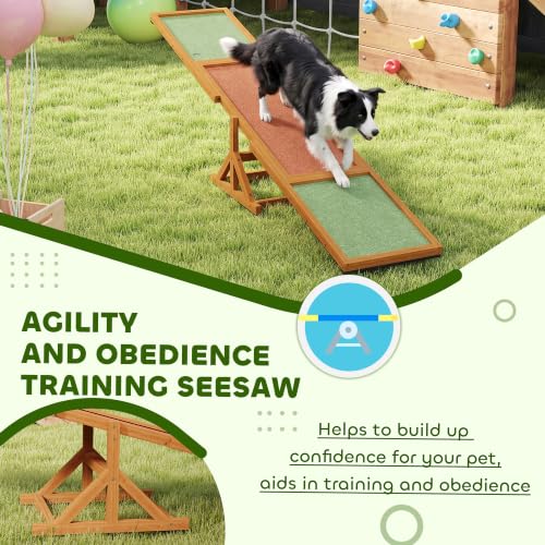Wooden Dog Agility Seesaw for Training and Exercise (82.7" x 15.7" x 13.8" / Orange)
