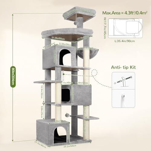 Large Cat Tree for Large Adult Cats (Light Grey)