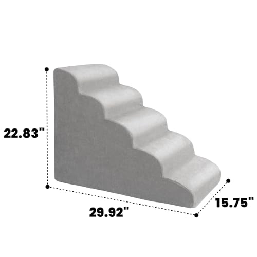 22.83''H Dog Stairs for Small & Medium Dogs and Old Cats (Round Corner / 5 steps: 29.92''L×15.75''W×22.83''H)