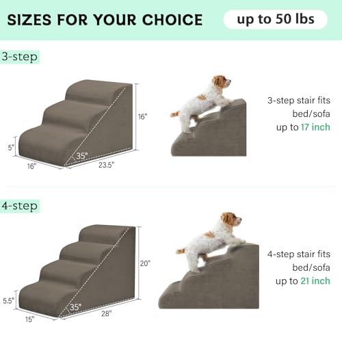 3 Step Dog Stairs Pet Ramp for High Beds (Light Brown / 3-Step 16"H)