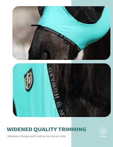 Horse Fly Mask with Forelock Opening Stretch Breathable and Comfortable for Horses UV (Turquoise Green / L)