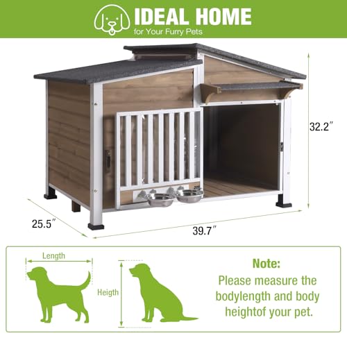 Large Insulated Dog House Outdoor Weatherproof Dog Kennel Shelter with Chew