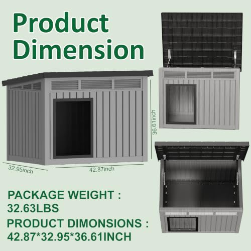 Large Chicken Coop with Hydraulic Air Rod (Grey / 42.9"L x 33.0"W x 31.6"H)