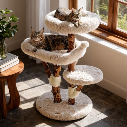 Maine Coon Cat Tree for Large Cats (Beige / 44"H)