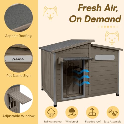 Outdoor Wooden Dog House for Small & Medium Dogs (Grey / 43.5"D x 29.5"W x 33.5"H)