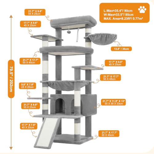 Tall Cat Tree for Large Cat (Light Gray / 75.2 inch)