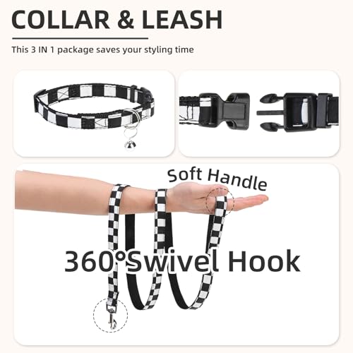 Dog Harness Collar and Leash Set No Pull for Small Medium Sized (Black&White (Checkered) / M (CHEST 16"-18"))