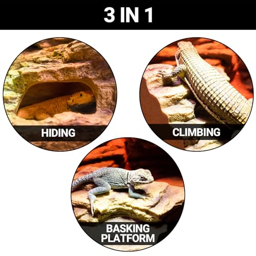 Resin Reptile Hideout Cave Reptile Habitat Tank Decor Terrarium Accessories for Bearded Dragon Leopard Gecko Lizards Turtle (Large)
