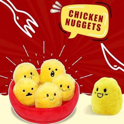 6 Pack Chicken Nugget Squeaky Dog Toys Interactive Puppy Chew Toys (Yelllow Chicken Nugget)