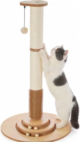 Made4Pets Tall Cat Scratching Post for Indoor Cats with Self Groomer (33.6"H)