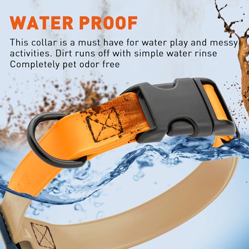 Biothane Waterproof Dog Collar with Quick Release Buckle Strong Coated Nylon Webbing with Odor (5/8"W by 10-14"L / Tangerine Orange)