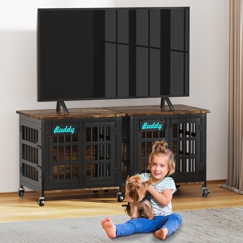 Heavy Duty Dog Kennel Indoor with Name Tag (Brown / 26.8"L x 20.9"W x 23.2"H)
