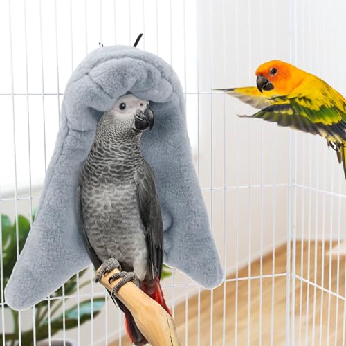 Cozy Bird Blanket Parrot Cage Snuggle Hut Warm Bird Nest House Bed Hanging Hammock for Parakeet Cockatiel Conure African Grey (Large / Grey)