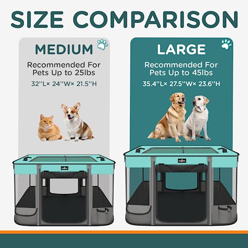 Foldable Pet Kitten Playpen (Black Teal 03 / Large(35.4''×27.5''×23.6''))