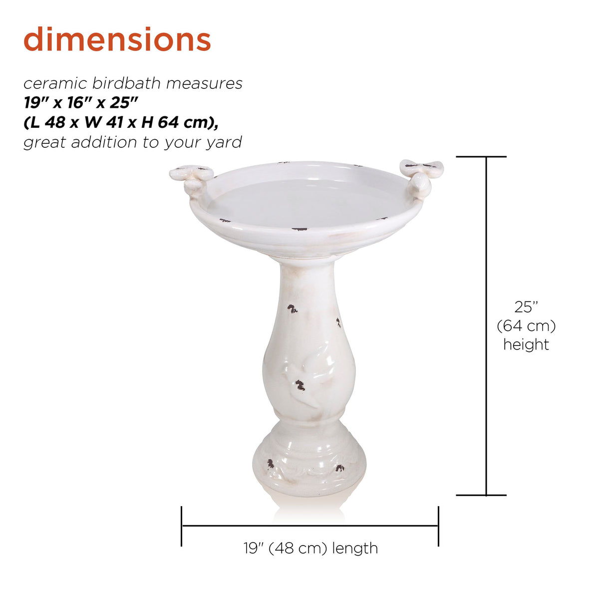25" Tall Outdoor Antique Ceramic Birdbath with 2 Bird Figurines (brown)