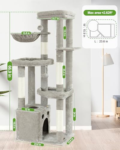 67in Cat Tree Tower for Indoor Cats (Light Grey1 / 67 Inches)