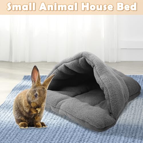 Rabbit Cave Sleeping Bed Guinea Pig Hideout Cozy House Pet Soft Warm Fleece Winter Slipper Cushion Small Animal Nest Cage for Ferrets Squirrel Hamster Chinchilla Rat Hedgehog Bunny (Dark Gray)