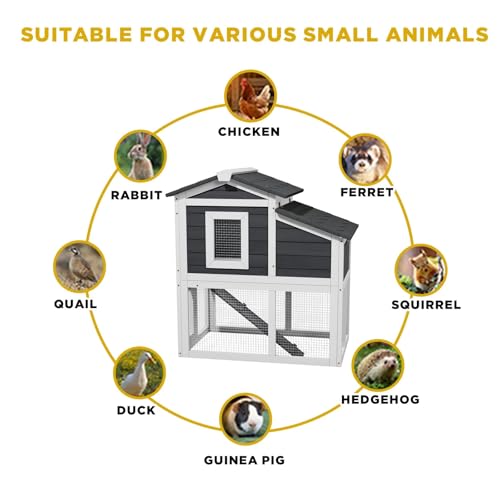 Chicken Coop Rabbit Cage for Outdoor Indoor with 2 Nesting Box (C01 Grey with White)