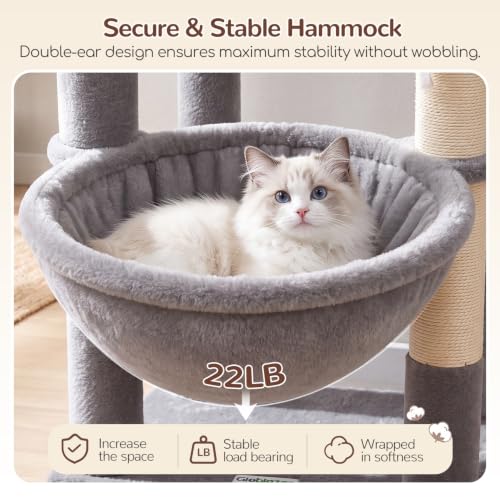 Cat Tree Tower 2 Condo Kitten Scratching Post (Light Grey / 54 inch)