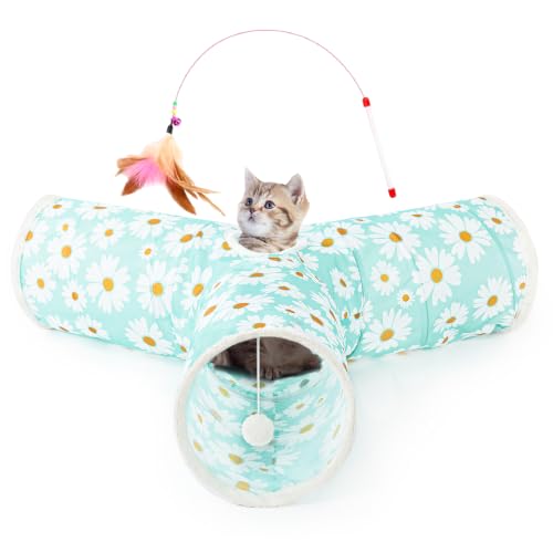 Cat Tunnel, 3-Way Collapsible Toy, Large Size Daisy Blue Printed (Daisy Blue Printed / Large)