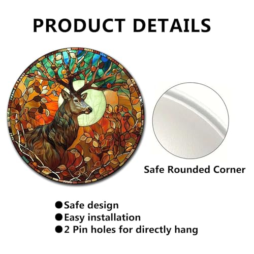 Metal Sign Tin Sign Circular Stained Glass Deer Gift For Gift 12×12 Inches (12×12 Inches / Deer-2)