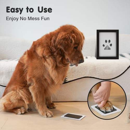 Inkless Paw Print Kit for Dogs (Black Pad,Black Wood Frame / 1-Pack,Large)