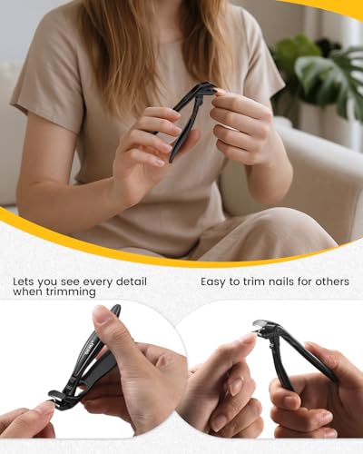 Toe Nail Clippers for Thick Nails for Seniors with Safety Lock (Black / Medium)