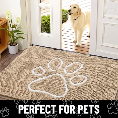 Dog Door Mat for Muddy Paws (59"X32" / Beige and White)