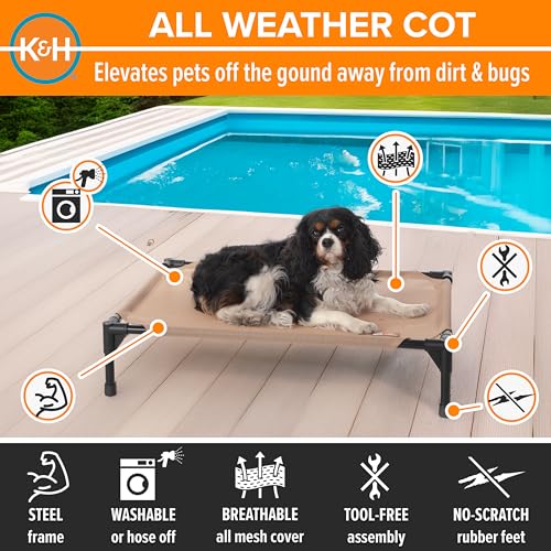 K&H Outdoor Elevated Dog Bed (Tan Mesh / Medium 32"L x 25"W)