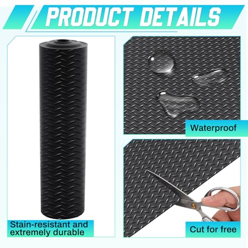 16 in x 32.8 ft Rubber Flooring Rolls Mats (Diamond Plate / 16 in x 32.8 ft / Black)