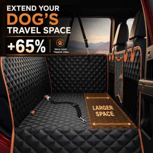Back Seat Extender for Dogs (Black with Orange / For Full Size Truck)