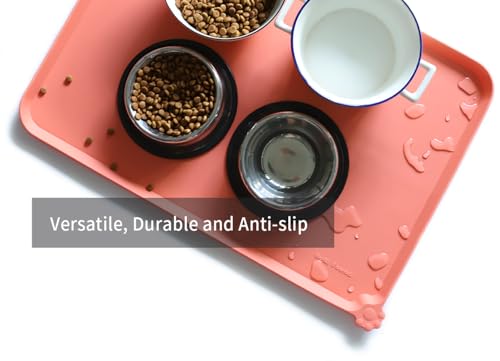 Large Silicone Pet Feeding Mats Tray (24"L x 16"W / Burnt Coral)